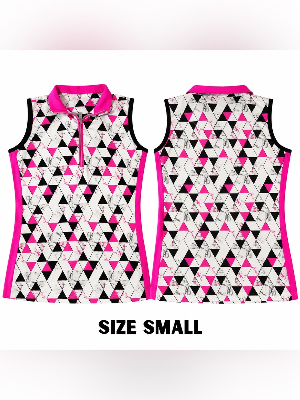 Women s' Sleeveless Geometric Print Polo Top - Hot Pink/Black/White